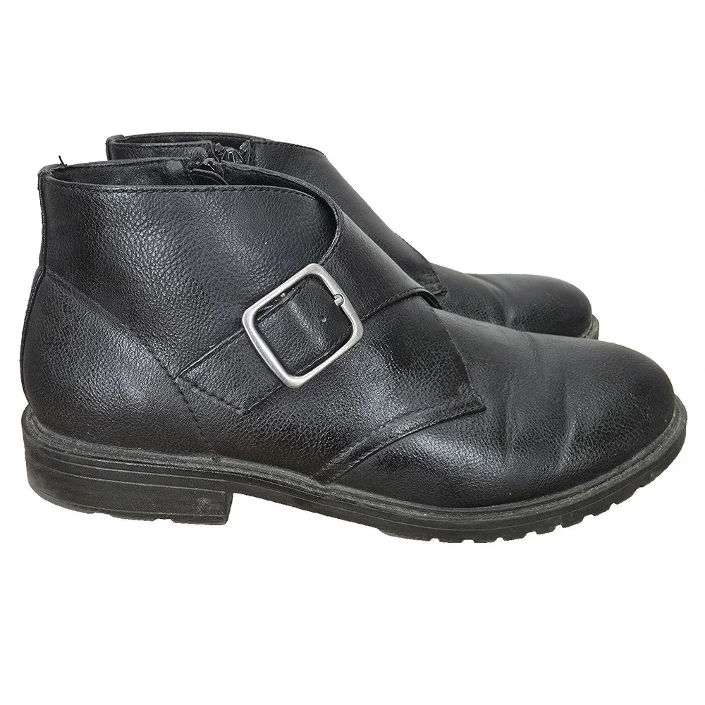 Frye Oliver Chukka Boots Mens 10 M Black Faux Lether‎ Buckle Moto Monk Strap
